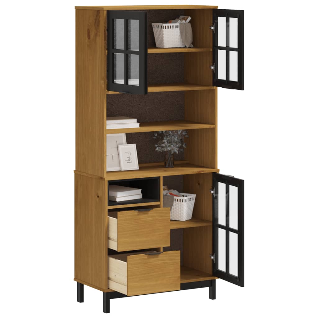 vidaXL Highboard mit Glastüren FLAM 80x40x180 cm Massivholz Kiefer