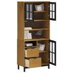vidaXL Highboard mit Glastüren FLAM 80x40x180 cm Massivholz Kiefer