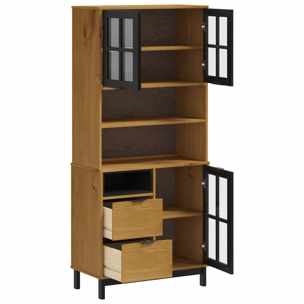 vidaXL Highboard mit Glastüren FLAM 80x40x180 cm Massivholz Kiefer