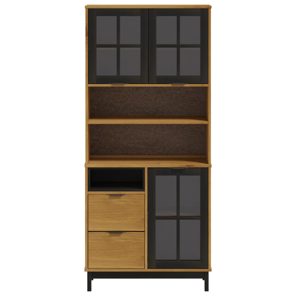vidaXL Highboard mit Glastüren FLAM 80x40x180 cm Massivholz Kiefer