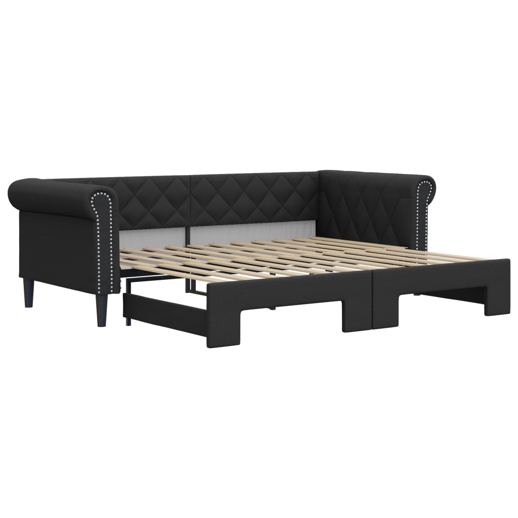 vidaXL Tagesbett Ausziehbar Schwarz 90x200 cm Kunstleder