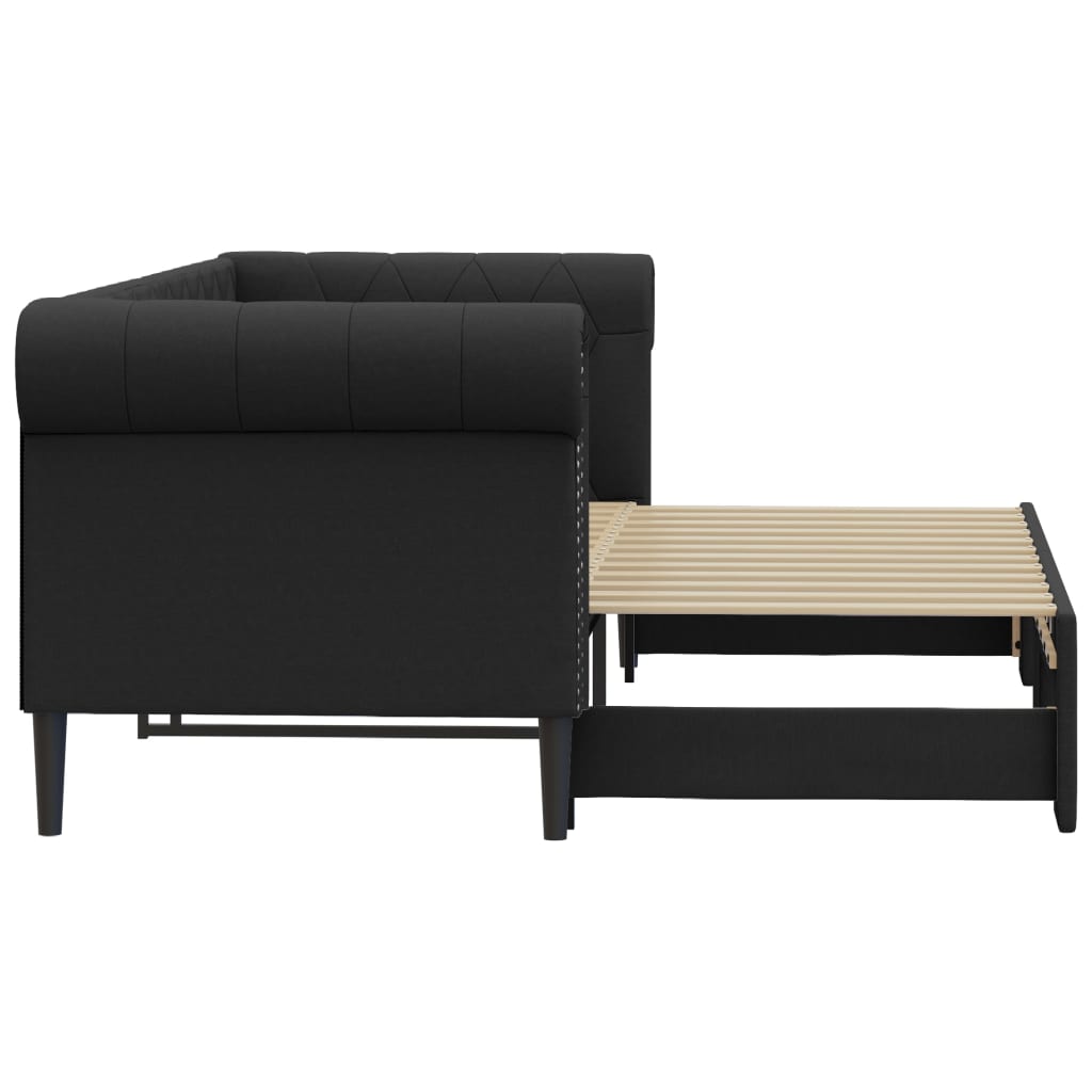 vidaXL Tagesbett Ausziehbar Schwarz 90x200 cm Kunstleder