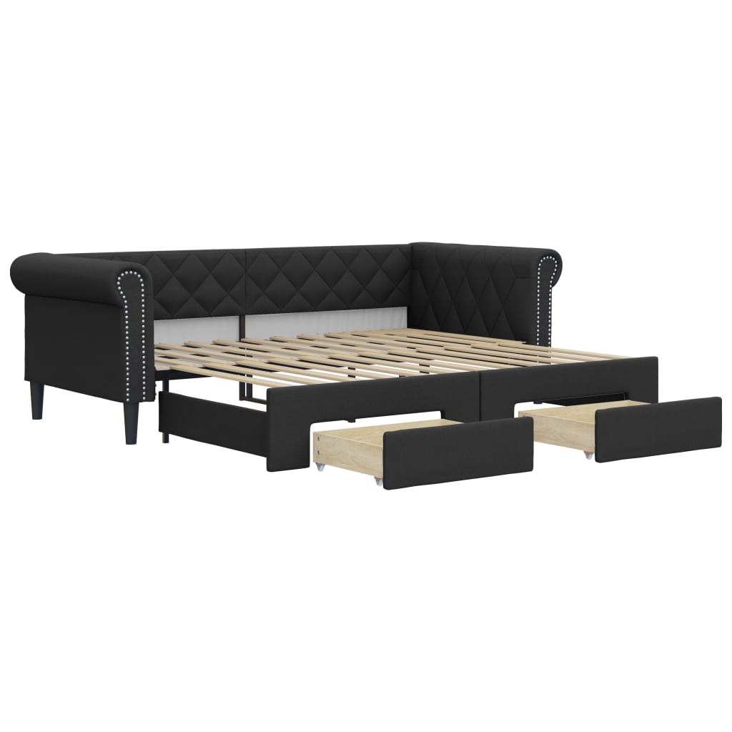 vidaXL Tagesbett Ausziehbar mit Schubladen Schwarz 90x200cm Kunstleder