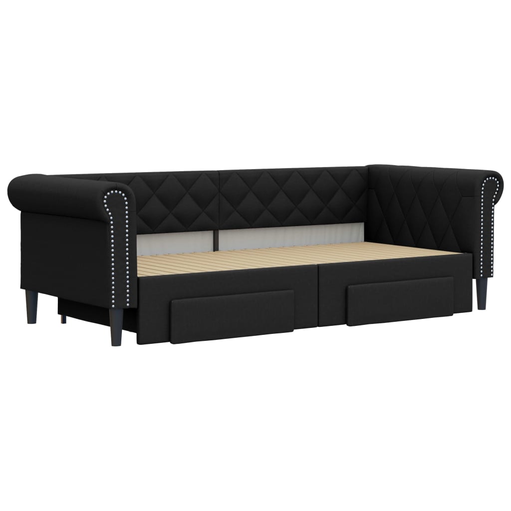 vidaXL Tagesbett Ausziehbar mit Schubladen Schwarz 90x200cm Kunstleder