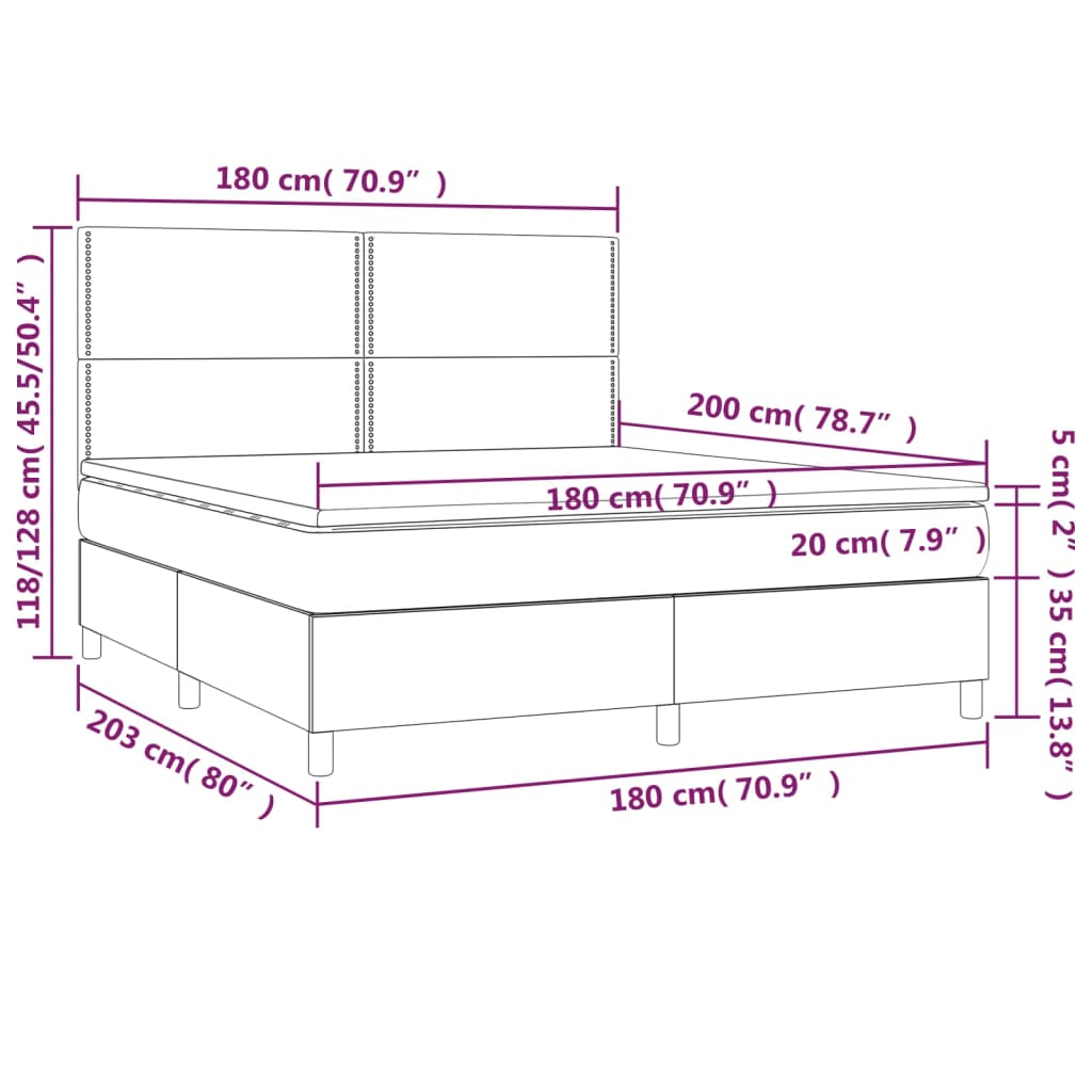 vidaXL Boxspringbett mit Matratze Dunkelgrau 180x200 cm Stoff