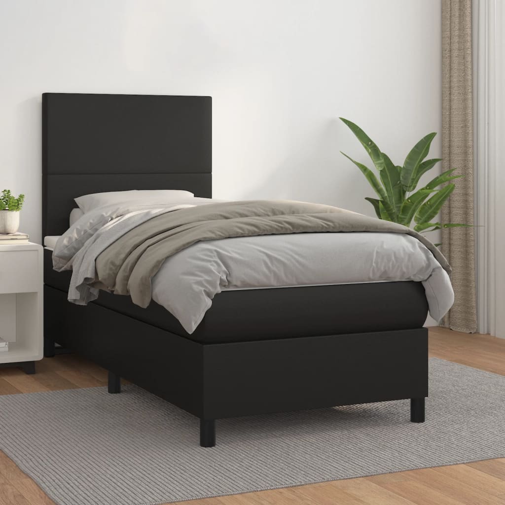 vidaXL Boxspringbett mit Matratze Schwarz 80x200 cm Kunstleder