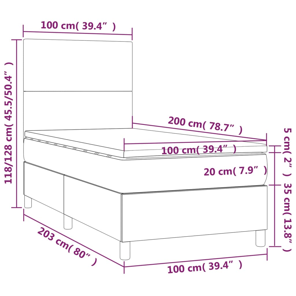 vidaXL Boxspringbett Matratze Cappuccino-Braun 100x200cm Kunstleder
