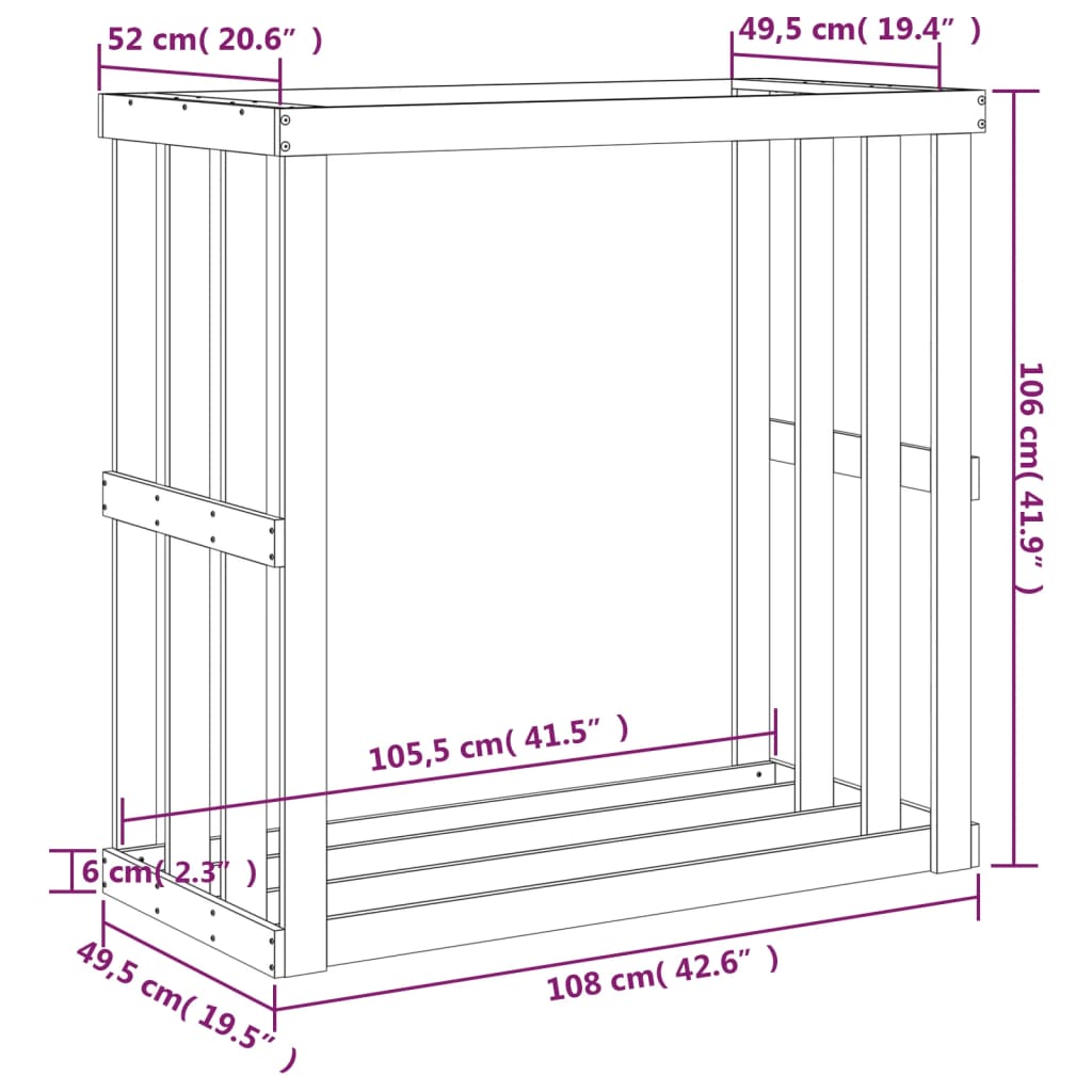 vidaXL Outdoor-Kaminholzregal 108x52x106 cm Massivholz Kiefer