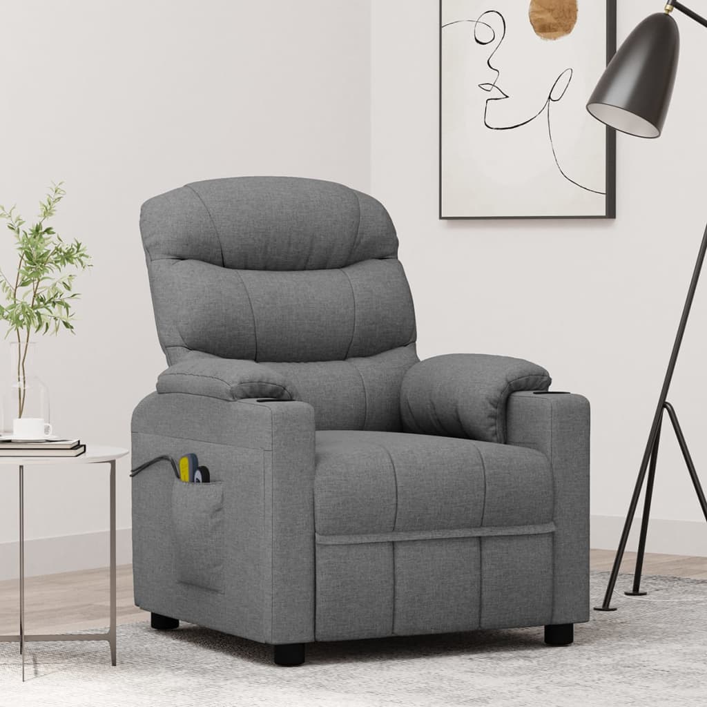 vidaXL Massagesessel Elektrisch Hellgrau Stoff