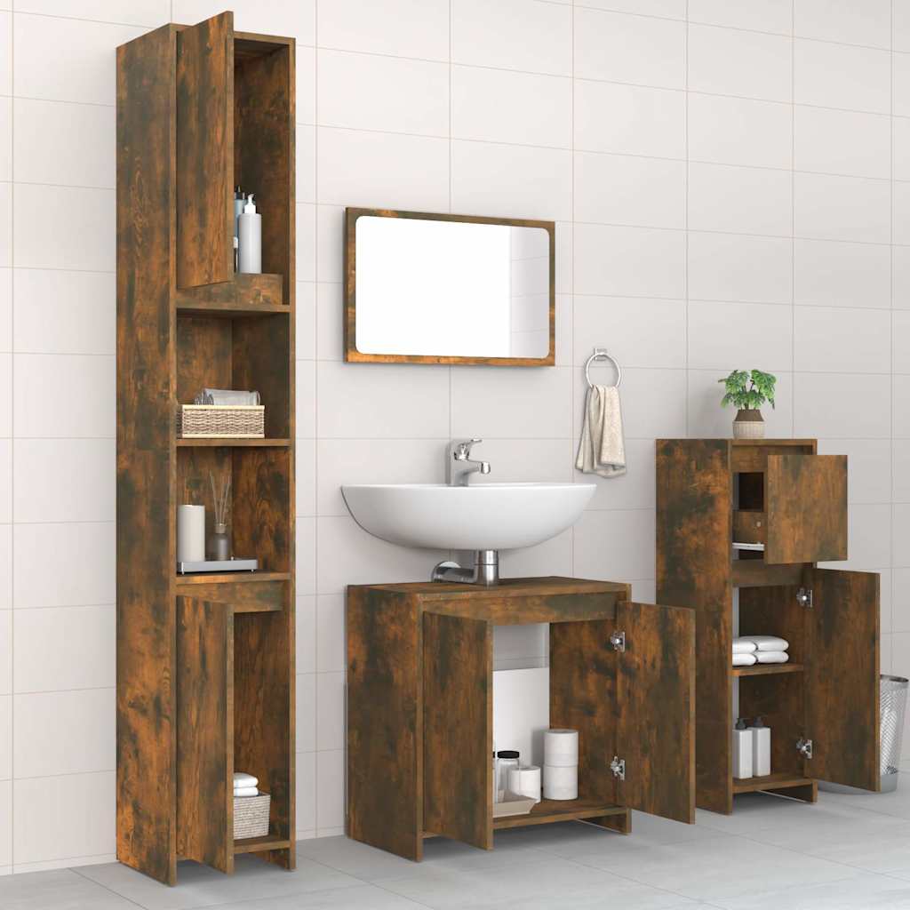 vidaXL 4-tlg. Badmöbel-Set Räuchereiche Holzwerkstoff