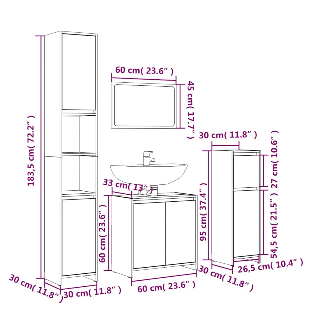 vidaXL 4-tlg. Badmöbel-Set Räuchereiche Holzwerkstoff