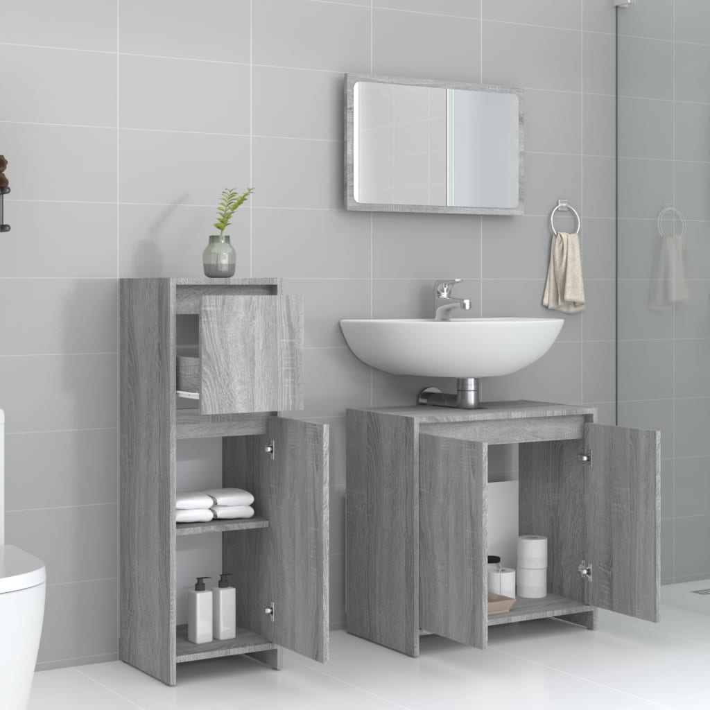 vidaXL 3-tlg. Badmöbel-Set Grau Sonoma Holzwerkstoff
