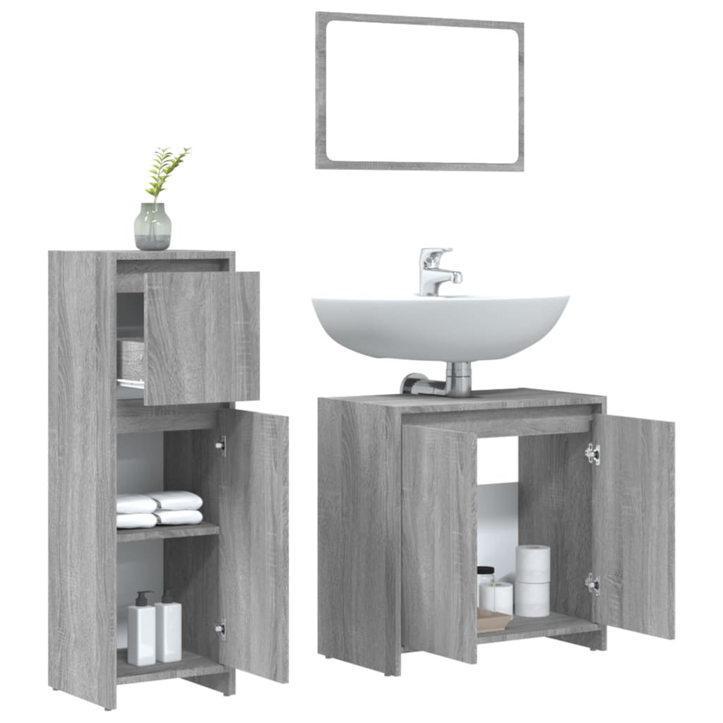 vidaXL 3-tlg. Badmöbel-Set Grau Sonoma Holzwerkstoff