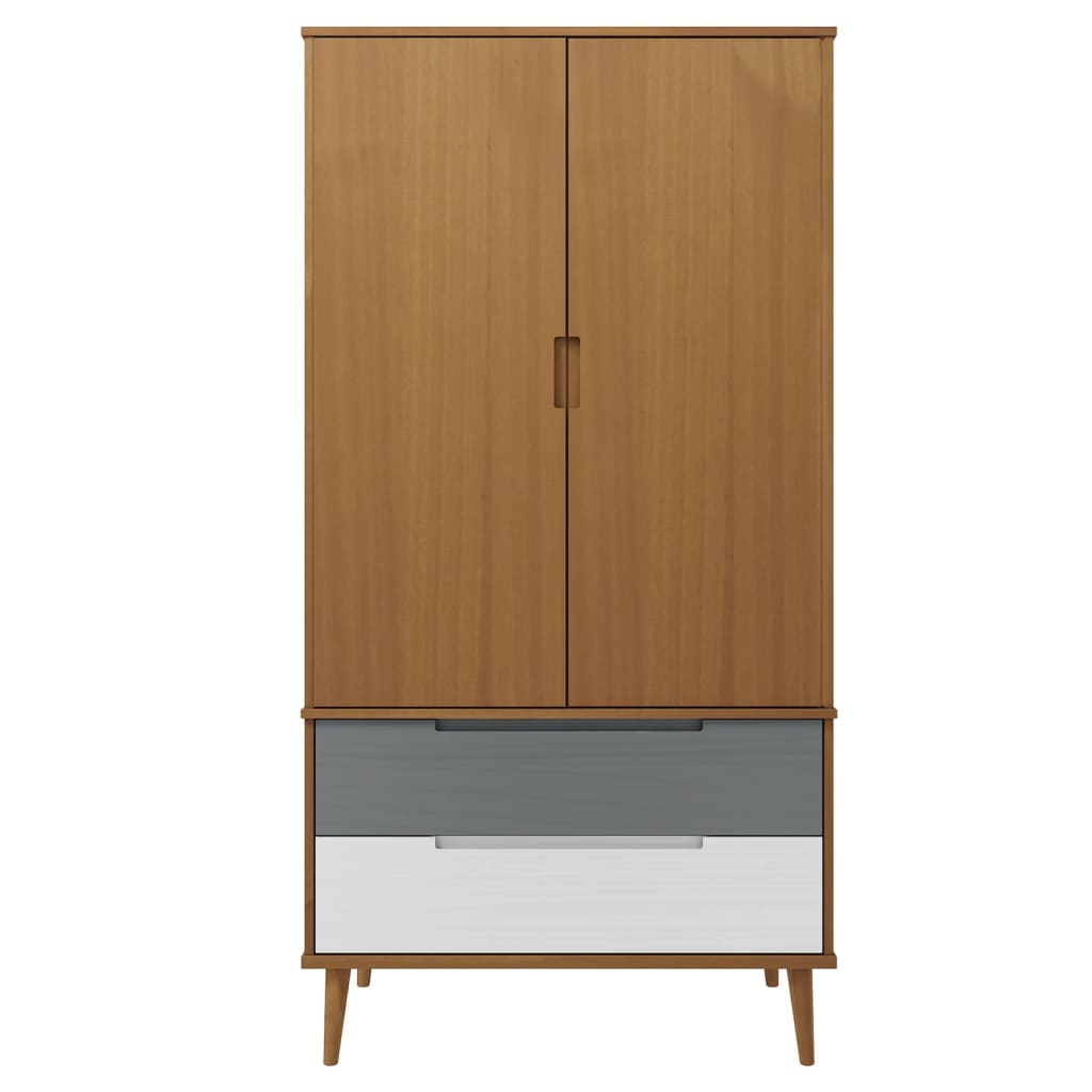 vidaXL Kleiderschrank MOLDE Braun 90x55x175 cm Massivholz Kiefer