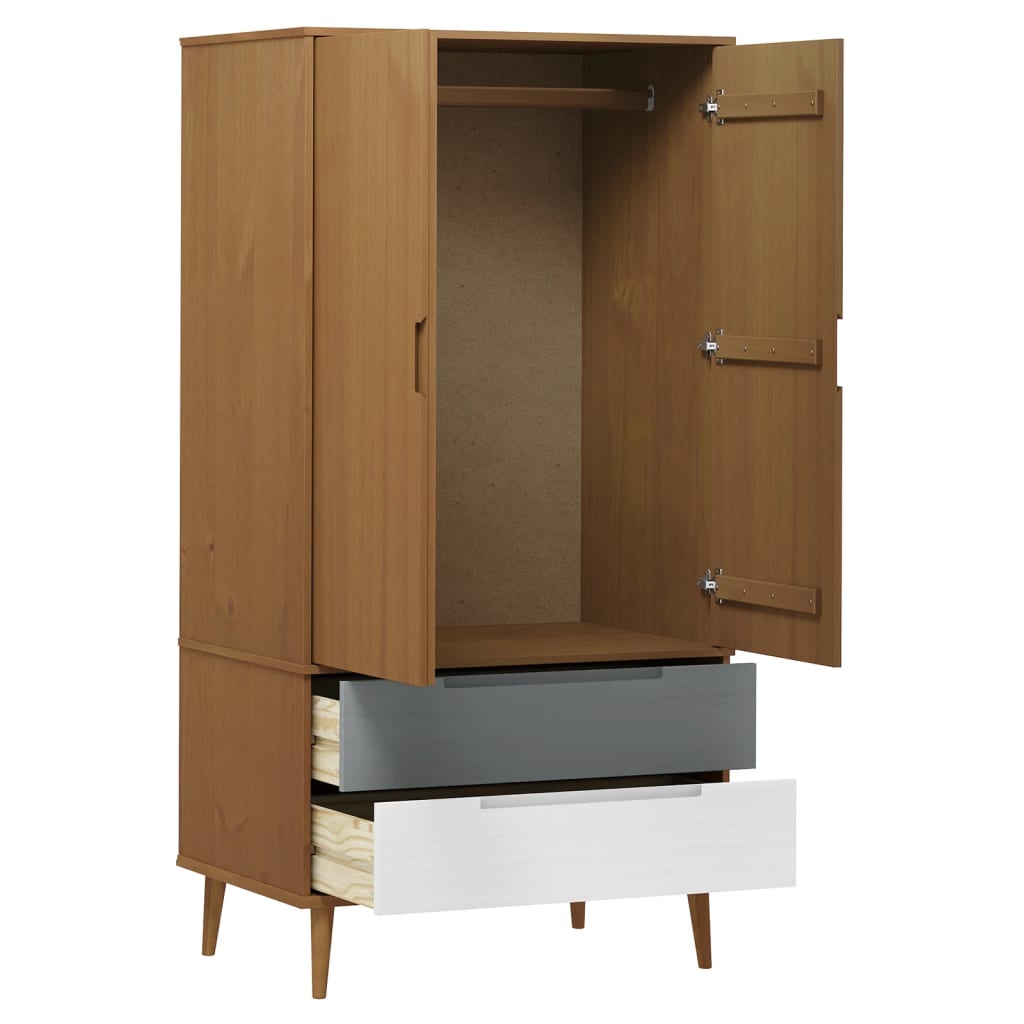 vidaXL Kleiderschrank MOLDE Braun 90x55x175 cm Massivholz Kiefer