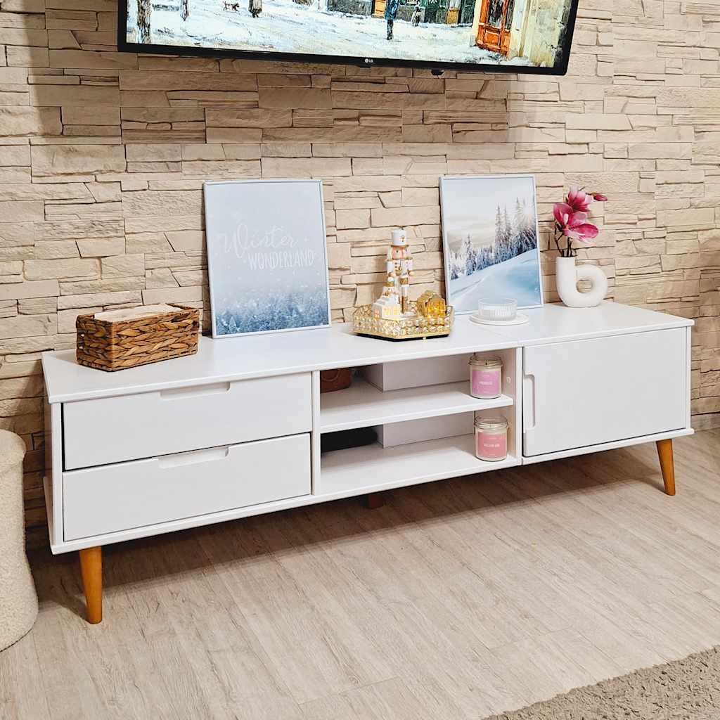 vidaXL TV-Schrank MOLDE Weiß 158x40x49 cm Massivholz Kiefer