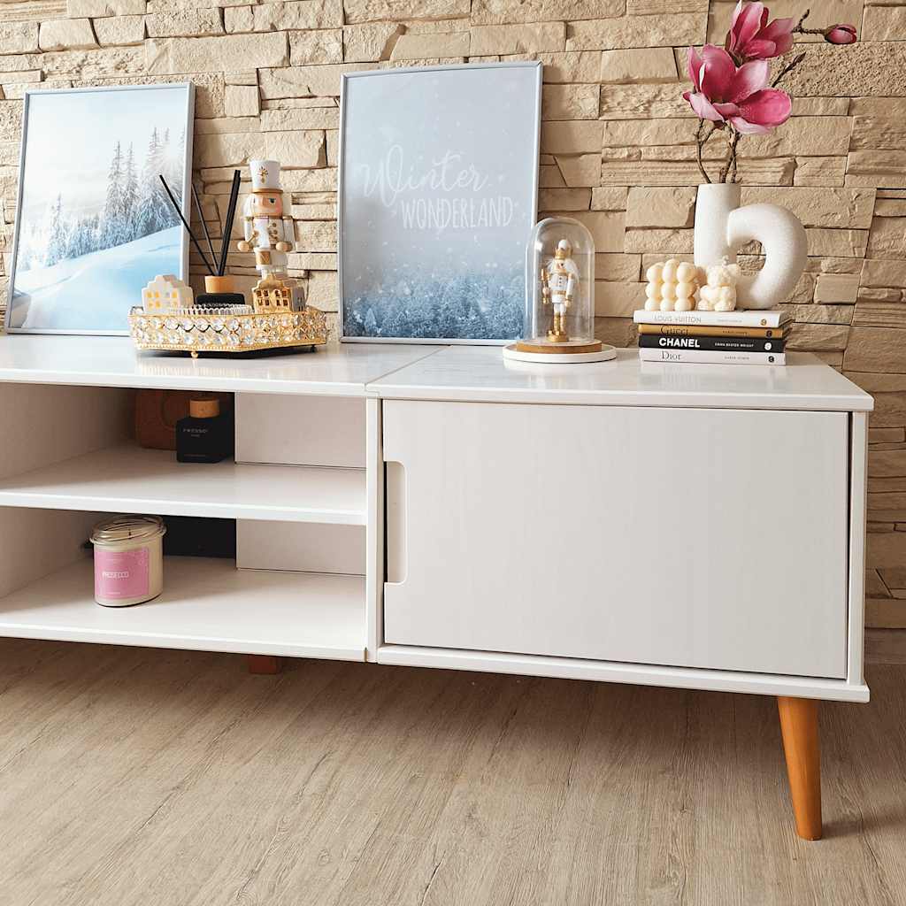 vidaXL TV-Schrank MOLDE Weiß 158x40x49 cm Massivholz Kiefer