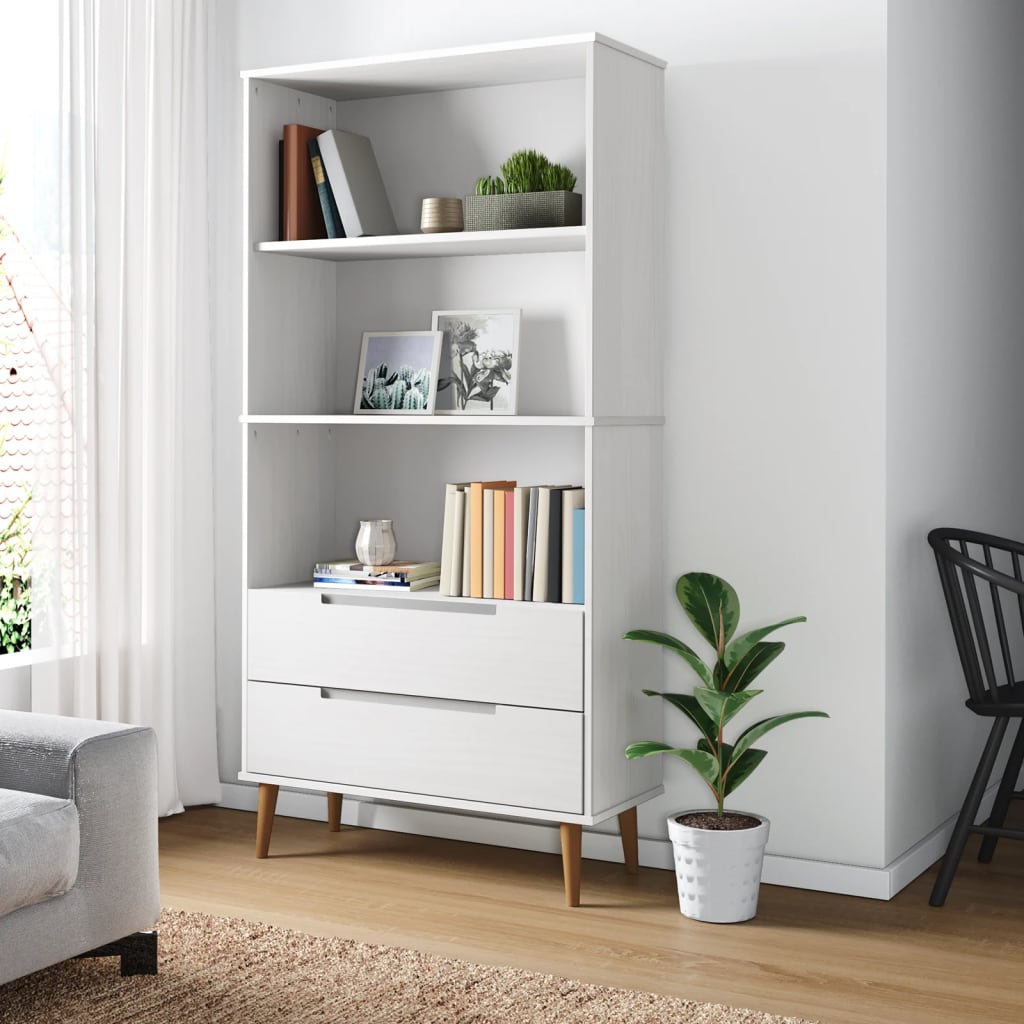 vidaXL Bücherregal MOLDE Weiß 85x35x170,5 cm Massivholz Kiefer