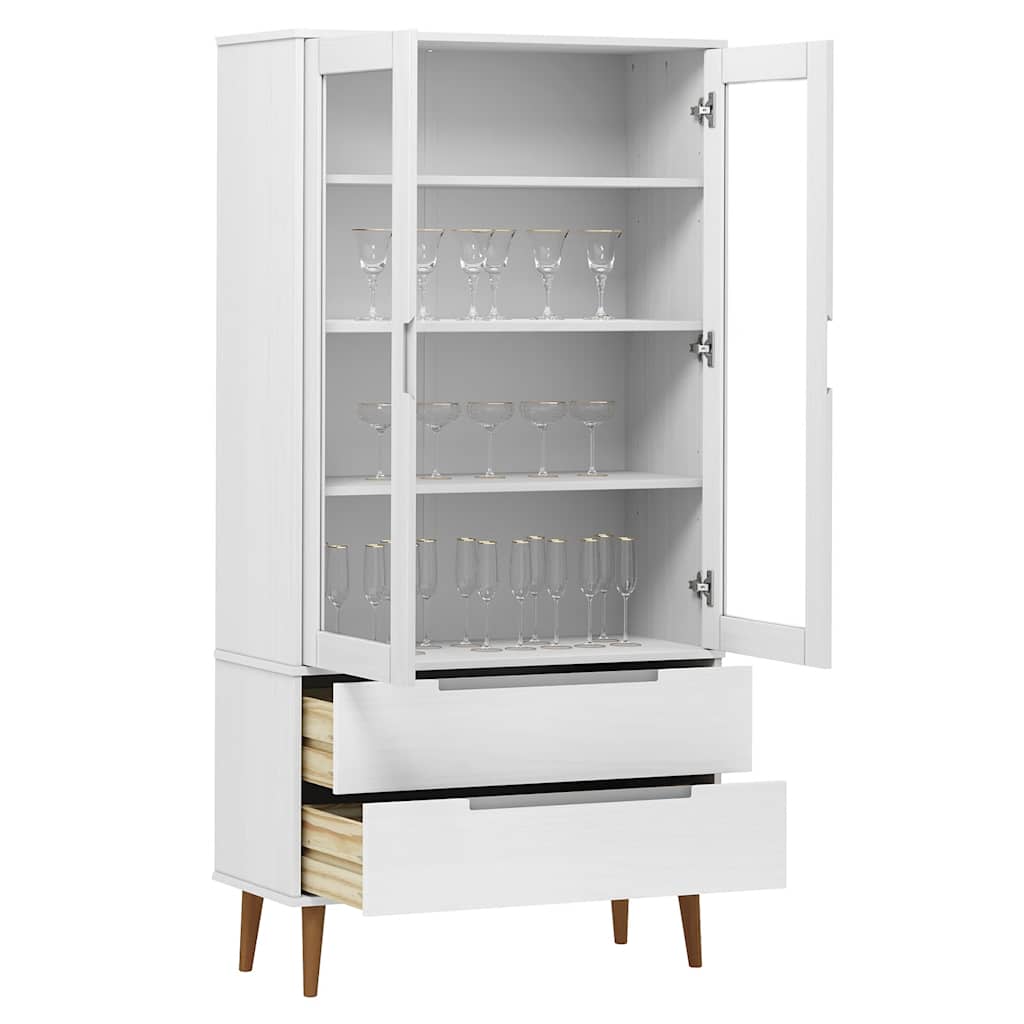 vidaXL Vitrinenschrank MOLDE Weiß 90x35x175 cm Massivholz Kiefer