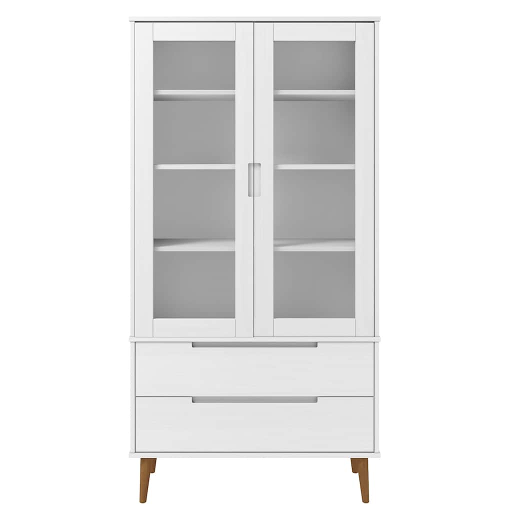 vidaXL Vitrinenschrank MOLDE Weiß 90x35x175 cm Massivholz Kiefer