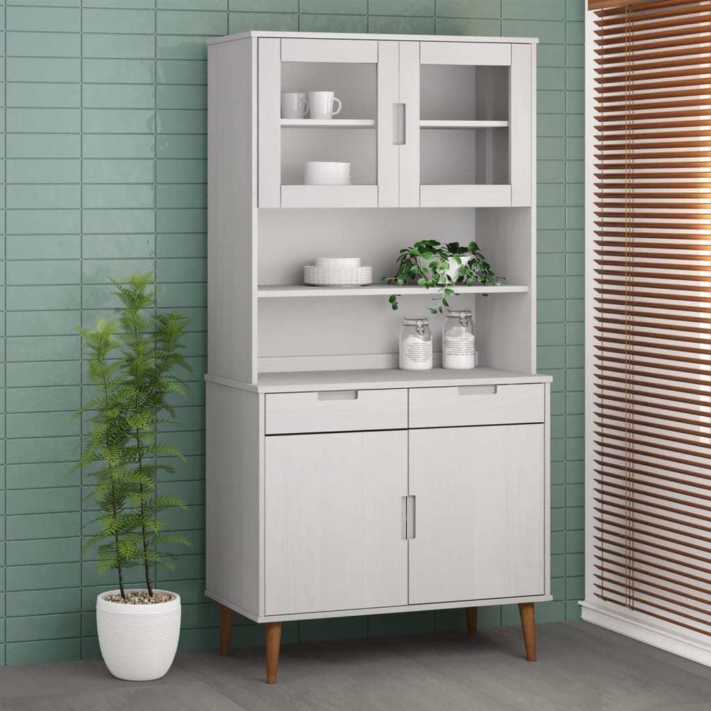 vidaXL Highboard-Oberteil MOLDE Weiß 90x35x100 cm Massivholz Kiefer