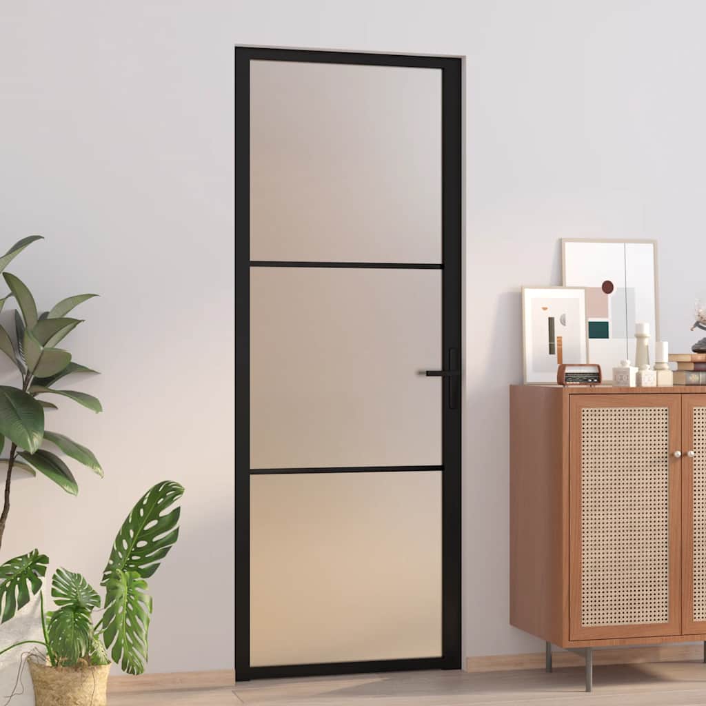 vidaXL Innentür 76x201,5 cm Schwarz Mattglas und Aluminium