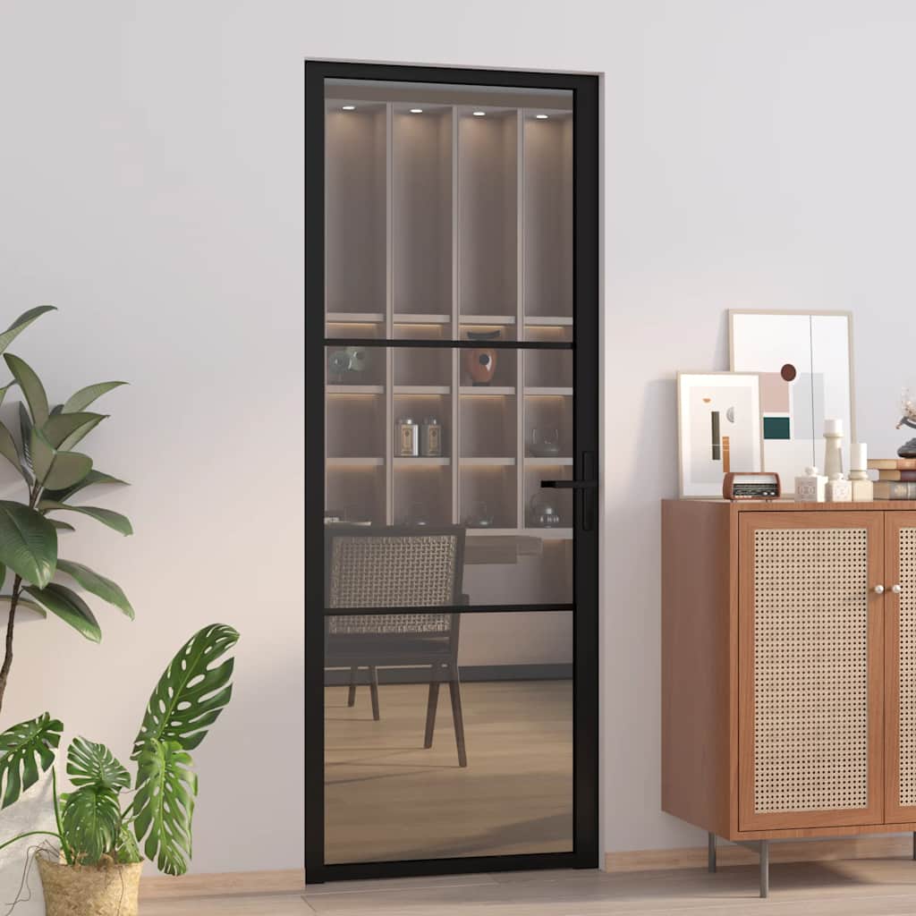 vidaXL Innentür 76x201,5 cm Schwarz ESG-Glas und Aluminium