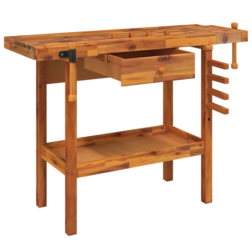 vidaXL Werkbank mit Schublade und Schraubstöcken 124 x 52 x 83 cm Massivholz Akazie
