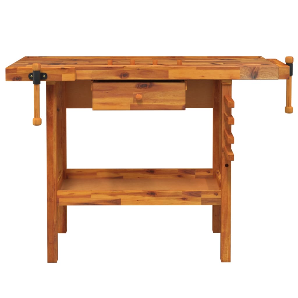 vidaXL Werkbank mit Schublade und Schraubstöcken 124 x 52 x 83 cm Massivholz Akazie