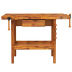 vidaXL Werkbank mit Schublade und Schraubstöcken 124 x 52 x 83 cm Massivholz Akazie