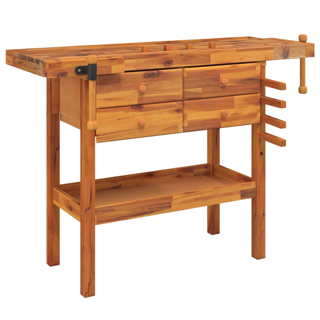 vidaXL Werkbank mit Schubladen Schraubstöcken 124x52x83 cm Akazienholz