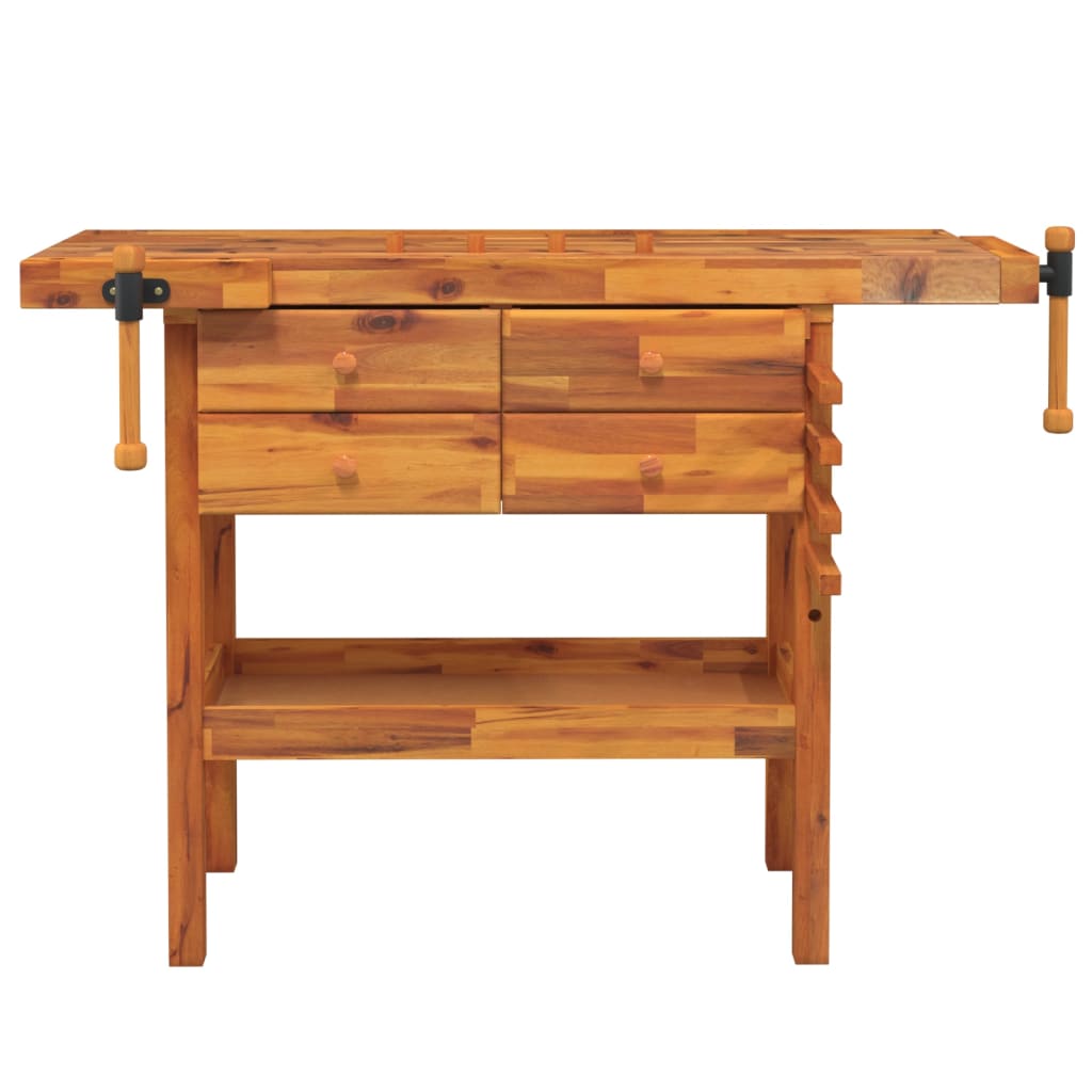 vidaXL Werkbank mit Schubladen Schraubstöcken 124x52x83 cm Akazienholz