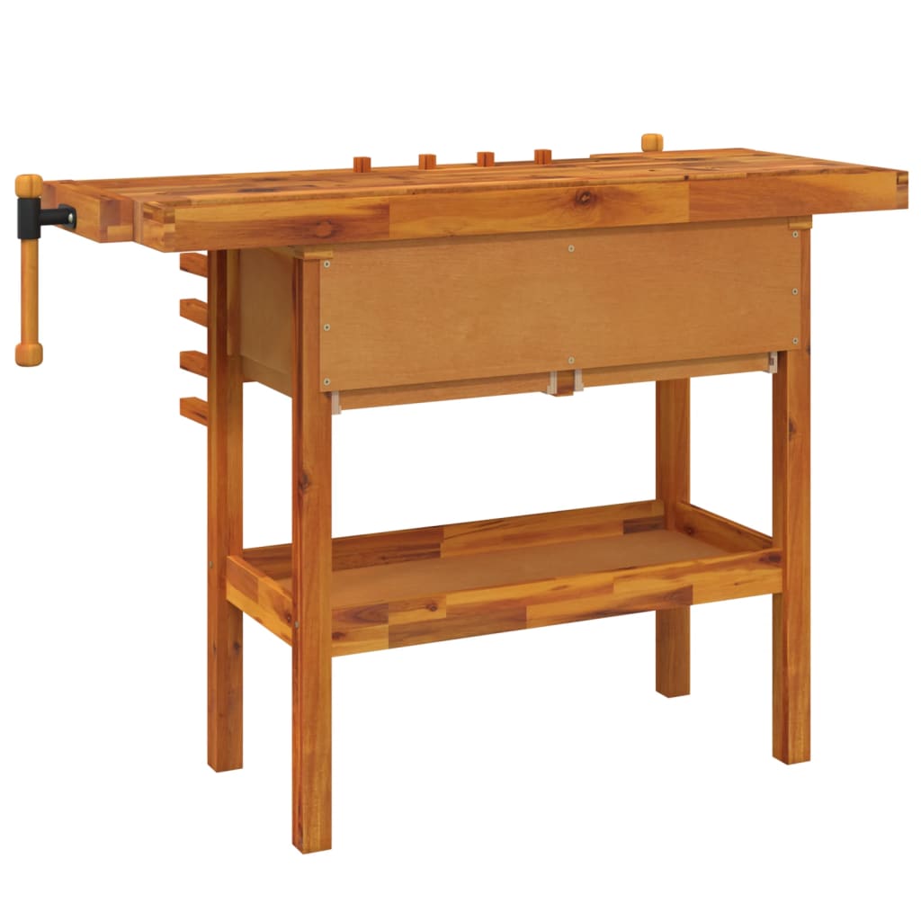 vidaXL Werkbank mit Schubladen Schraubstöcken 124x52x83 cm Akazienholz