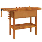 vidaXL Werkbank mit Schubladen Schraubstöcken 124x52x83 cm Akazienholz