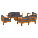 vidaXL 5-tlg. Garten-Lounge-Set mit Dunkelgrauen Kissen Massivholz