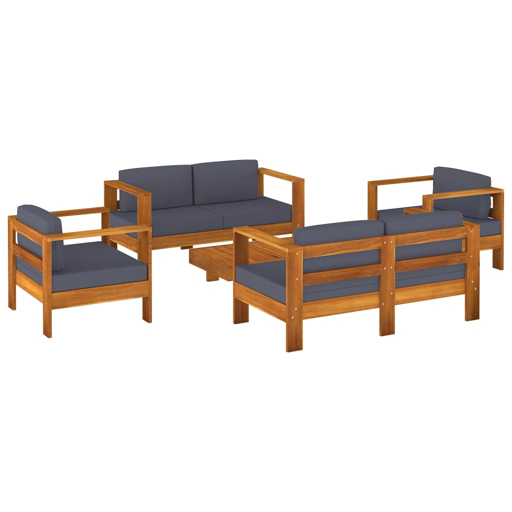 vidaXL 5-tlg. Garten-Lounge-Set mit Dunkelgrauen Kissen Massivholz