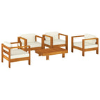 vidaXL 5-tlg. Garten-Lounge-Set mit Cremeweißen Kissen Massivholz