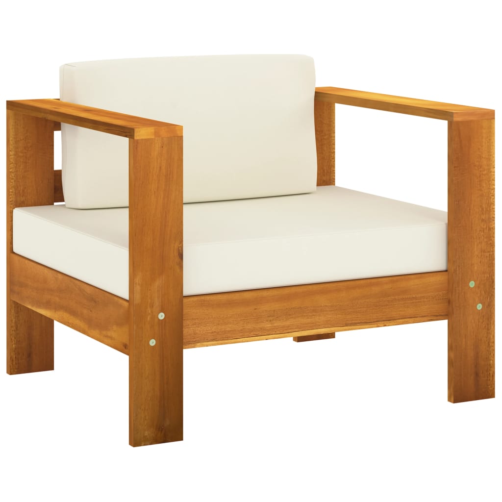 vidaXL 3-tlg. Garten-Lounge-Set mit Cremeweißen Kissen Massivholz
