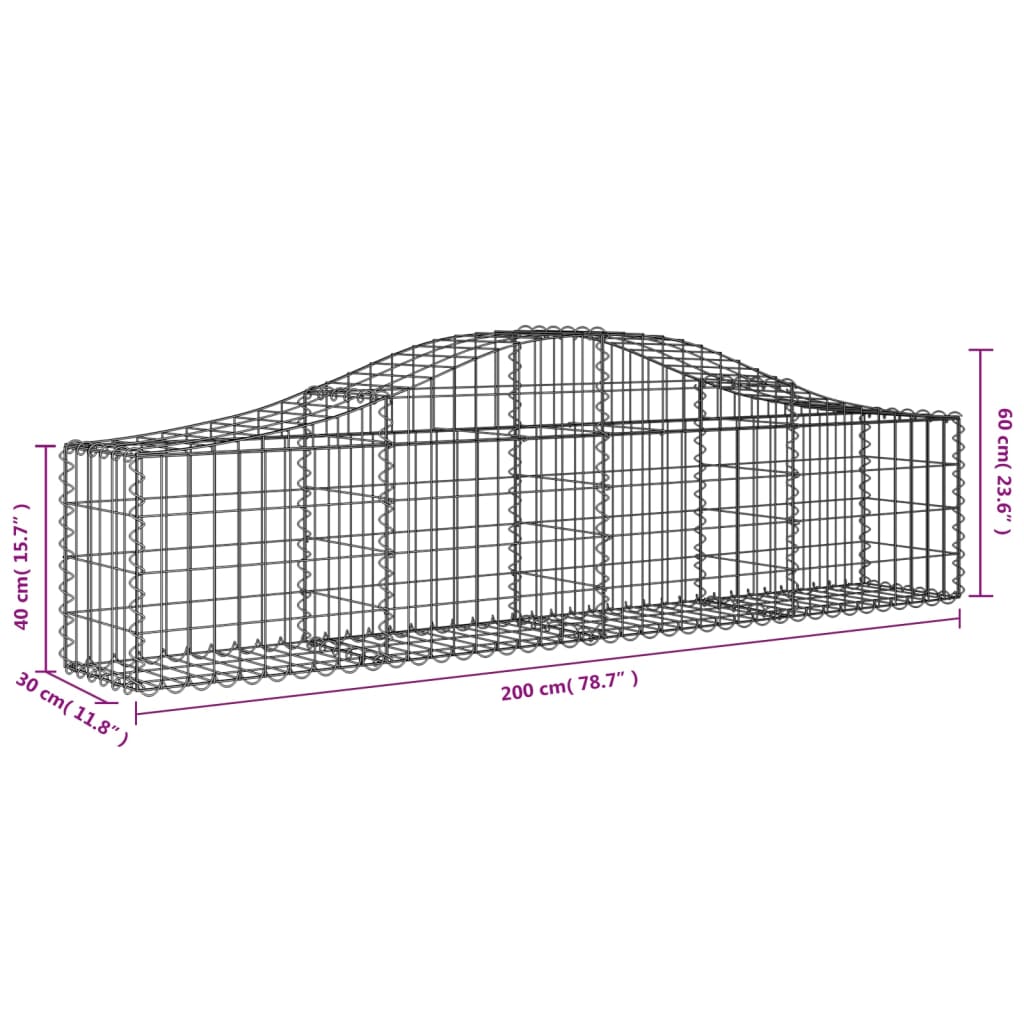 vidaXL Gabionen mit Hochbogen 11 Stk. 200x30x40/60 cm Verzinktes Eisen