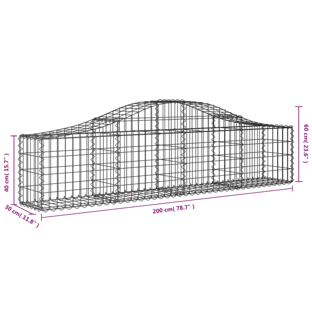 vidaXL Gabionen mit Hochbogen 14 Stk. 200x30x40/60 cm Verzinktes Eisen