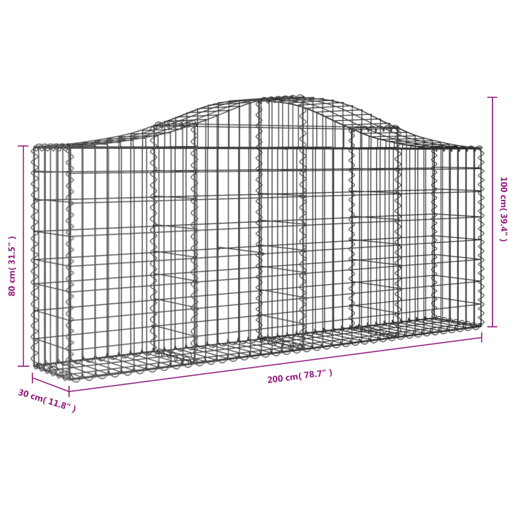 vidaXL Gabionen mit Hochbogen 50 Stk. 200x30x80/100cm Verzinktes Eisen