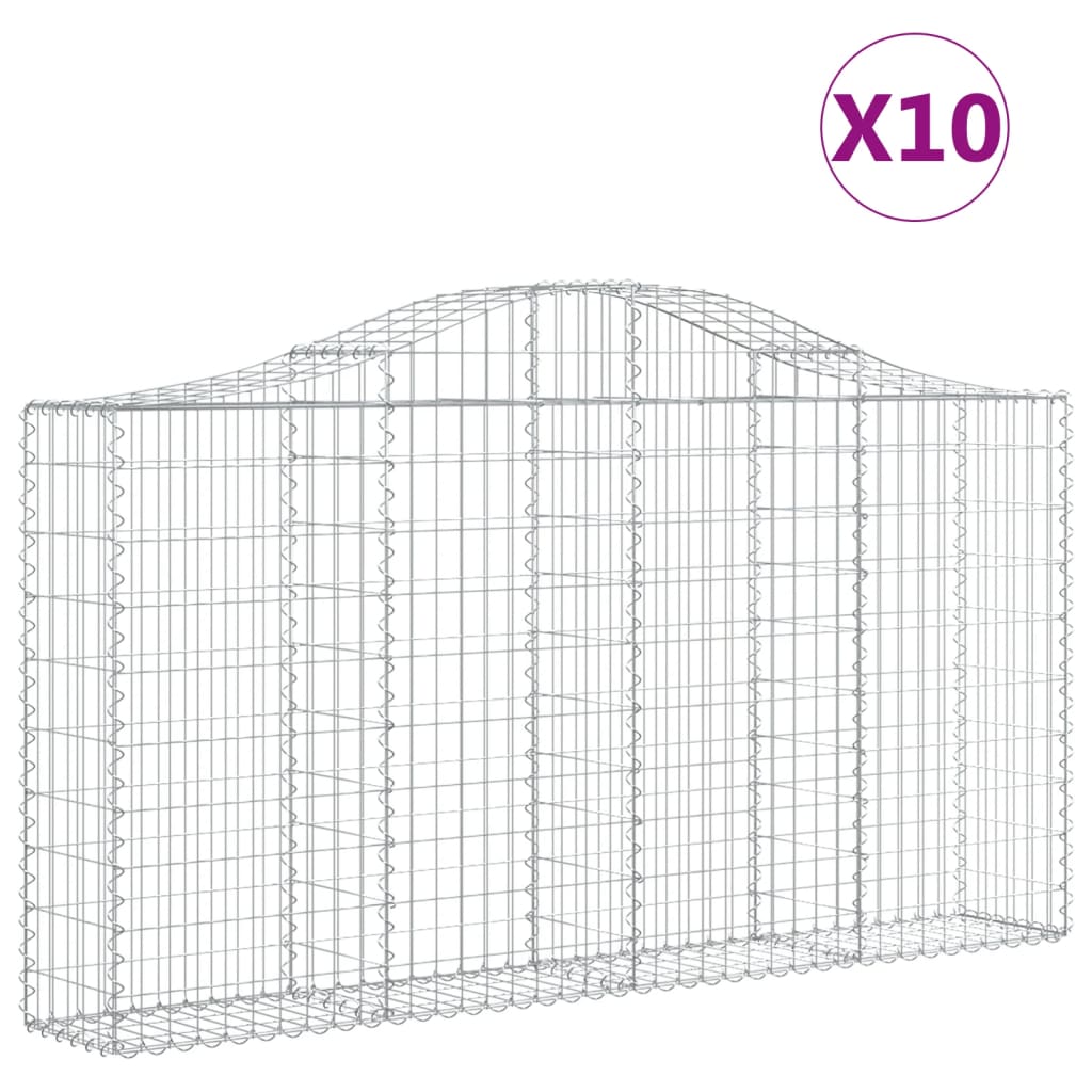 vidaXL Gabionen mit Hochbogen 10Stk. 200x30x100/120cm Verzinktes Eisen