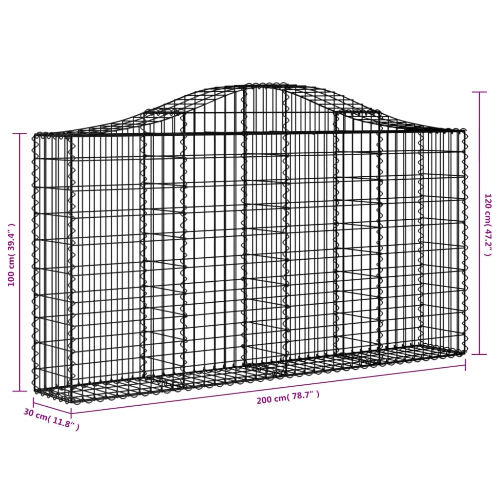 vidaXL Gabionen mit Hochbogen 10Stk. 200x30x100/120cm Verzinktes Eisen