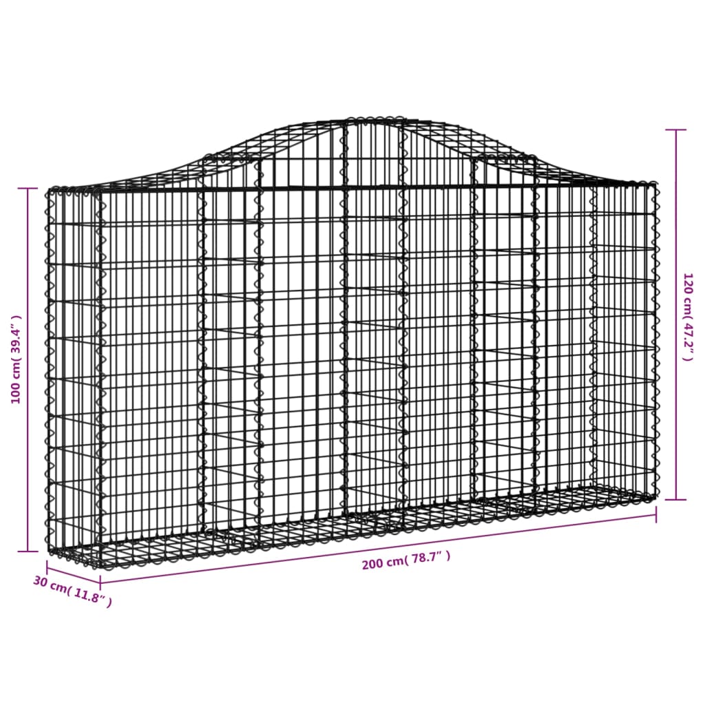 vidaXL Gabionen mit Hochbogen 11Stk. 200x30x100/120cm Verzinktes Eisen
