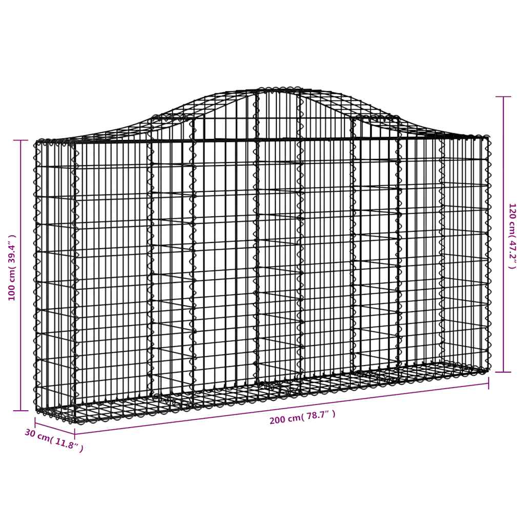 vidaXL Gabionen mit Hochbogen 12Stk. 200x30x100/120cm Verzinktes Eisen