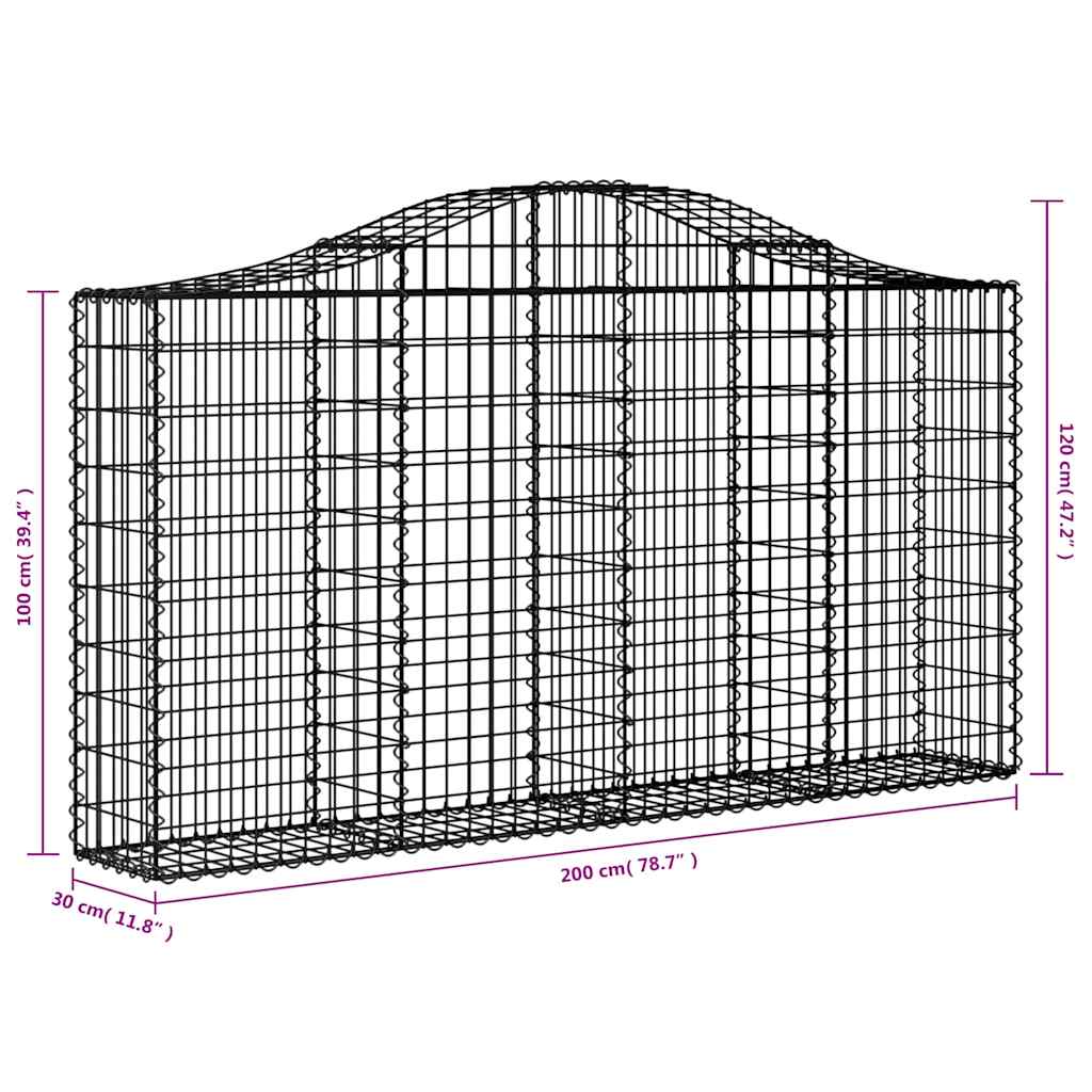 vidaXL Gabionen mit Hochbogen 13Stk. 200x30x100/120cm Verzinktes Eisen