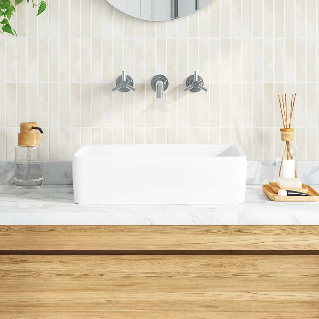 vidaXL Waschbecken Weiß 48x37x13 cm Keramik Rechteckig
