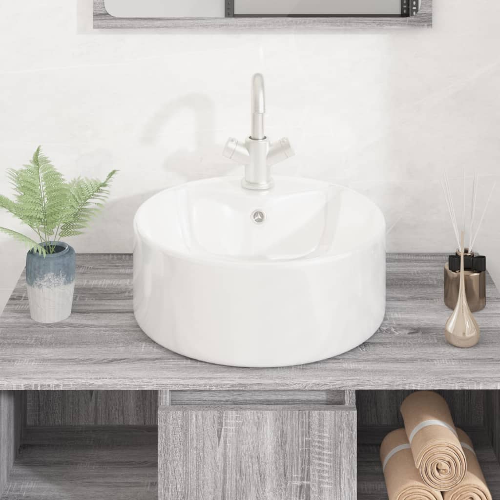 vidaXL Waschbecken Weiß 40x14,5 cm Keramik Rund