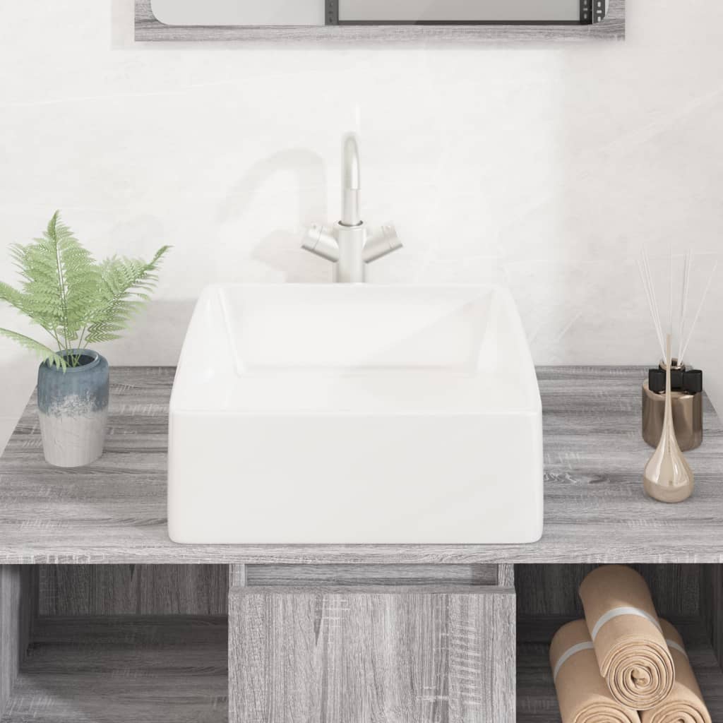 vidaXL Waschbecken Weiß 37x37x13 cm Keramik Quadratisch