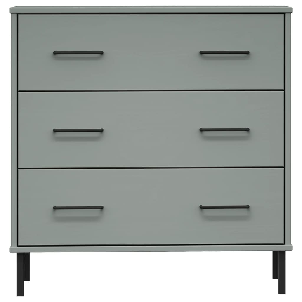 vidaXL Sideboard OSLO mit 3 Schubladen Grau 77x40x79,5 cm Massivholz